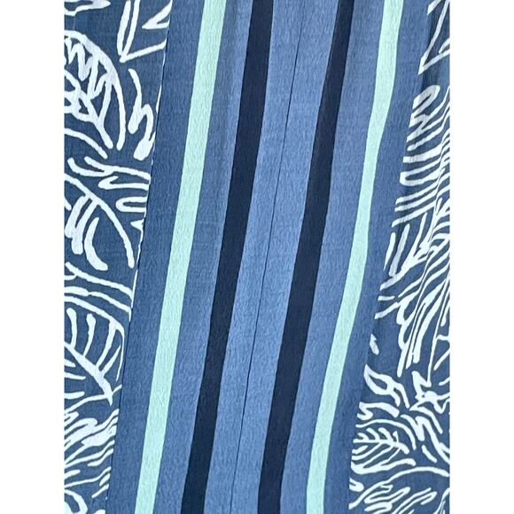 LOFT Blue White Palm Print Center Stripe - Picture 3 of 7